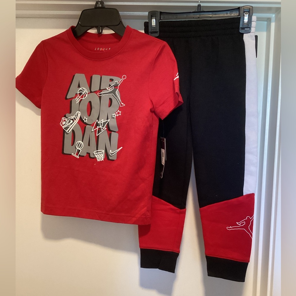 Jordan Red Graphic Tee & Black Jogger Set